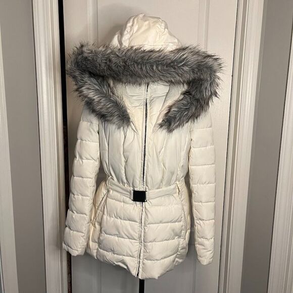 Bar III Jackets & Blazers - Bar III Quilted Puffer Faux Fur Hooded Belted Lined Pocket Parka Coat